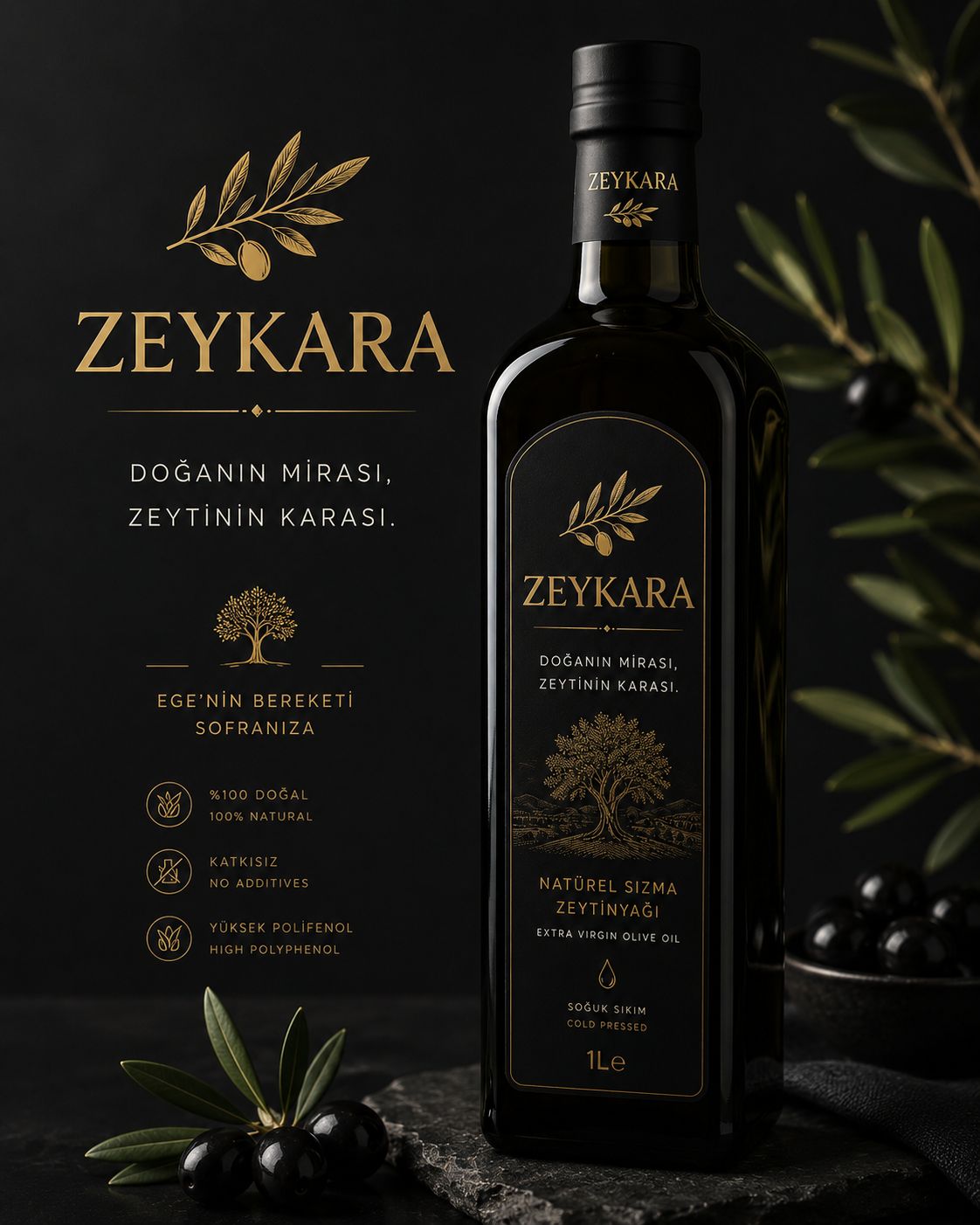 ZEYKARA 1L cam şişe natürel sızma zeytinyağı